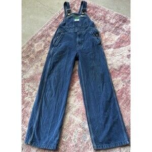 Liberty Blue Jean Denim Bib Overalls Youth Boys Size 14 Reg Med Wash Green Trim